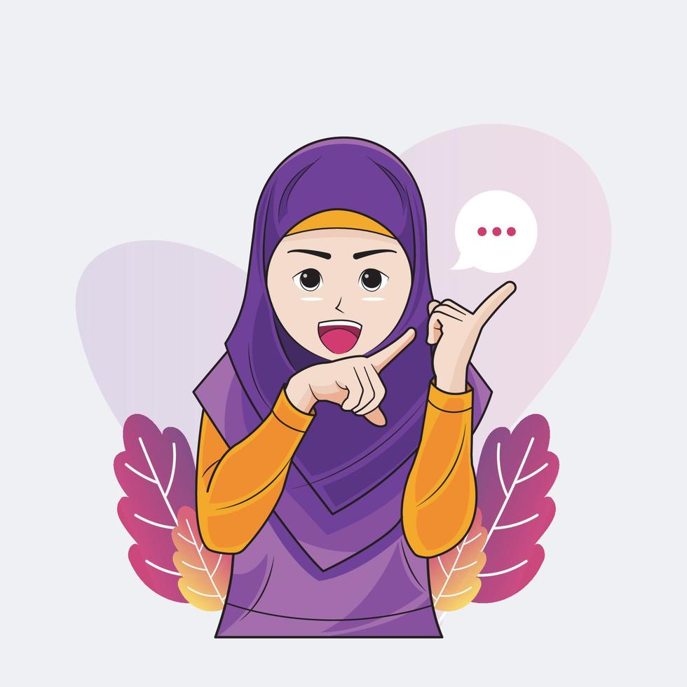 Hijab kleines Mädchen zeigt auf etwas Vektorillustration kostenloser Download vektor