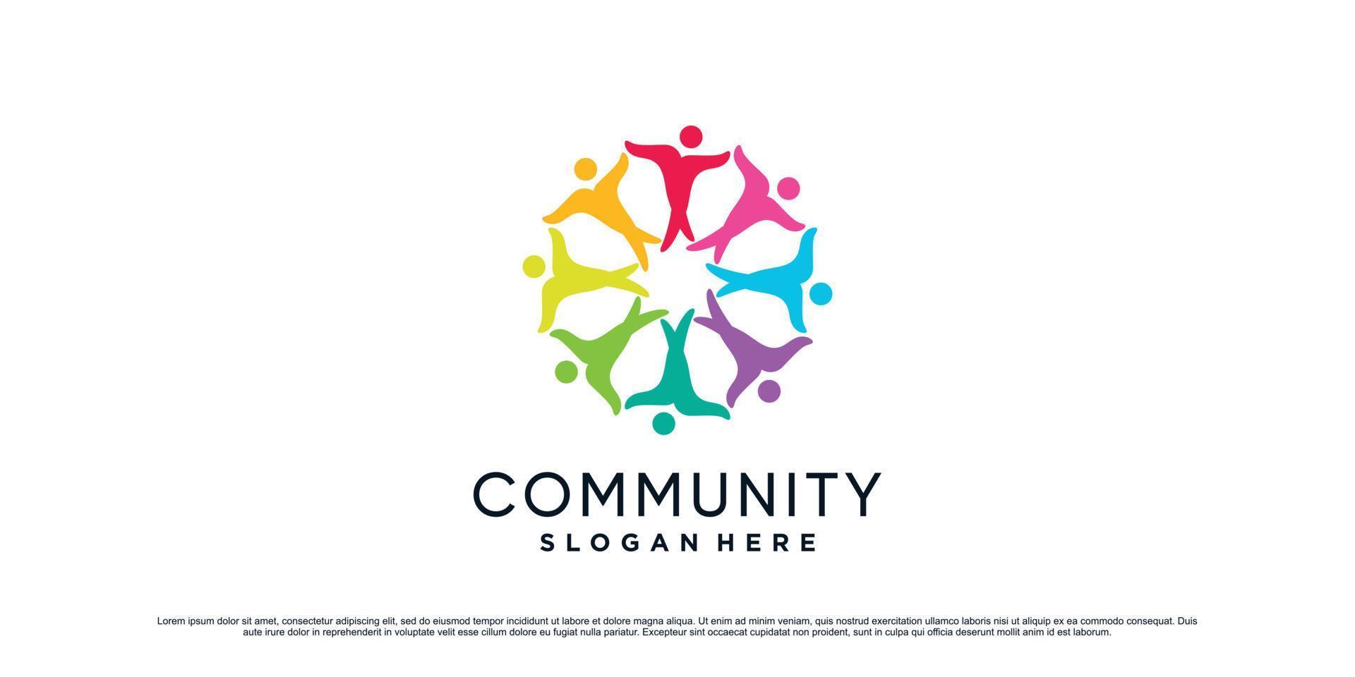 Färg full gemenskap människor logotyp design illustration för samhörighet med kreativ begrepp vektor