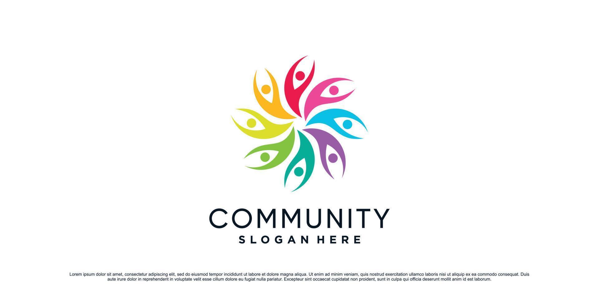 Farbe voller Community People Logo Design Illustration für Zusammengehörigkeit mit kreativem Konzept vektor