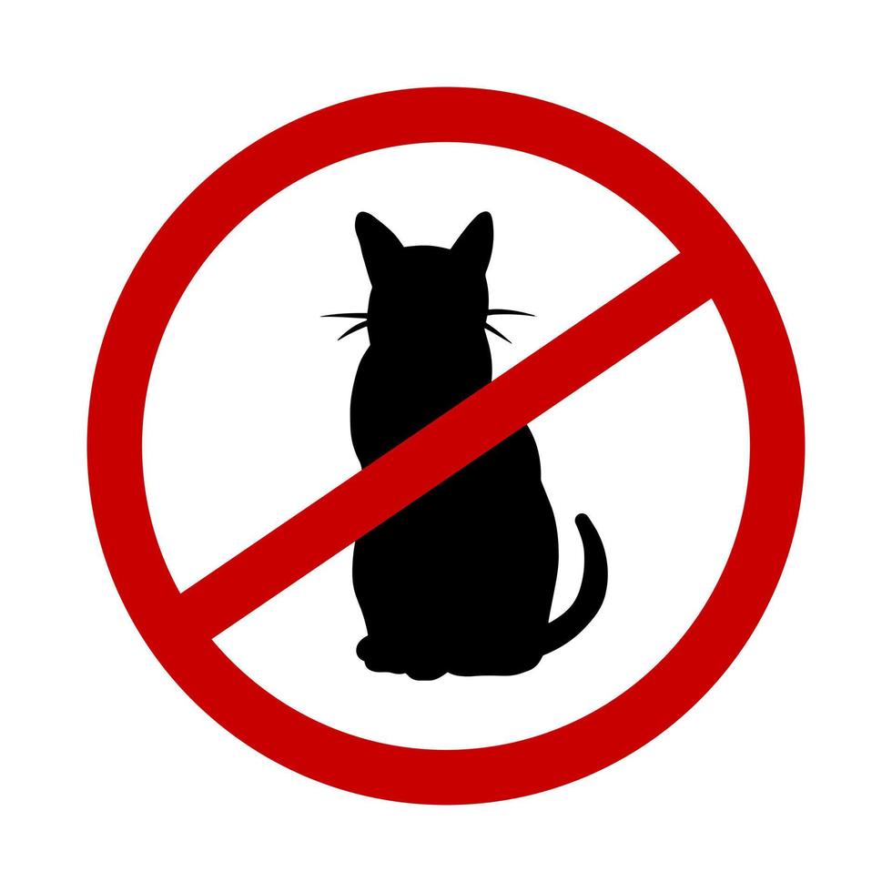 Geben Sie nicht mit der Aufkleberschablone des Katzensymbols ein. einfaches Vektorform-Icon-Set, schwarze Silhouette. Warnhinweise Stoppschild an öffentlichen Orten. Sperrzone. vektor