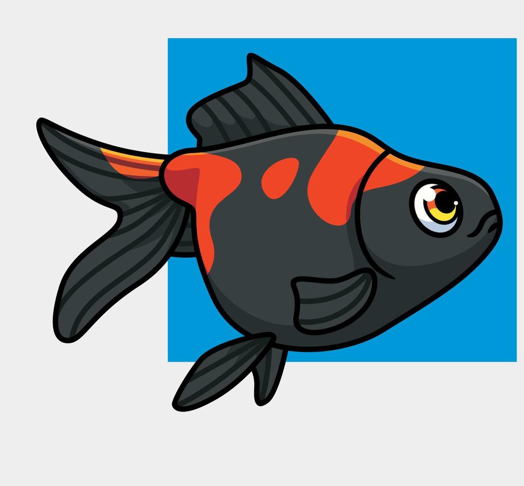 süßer goldfisch schwarz. isolierte karikaturtierillustration. flaches Aufkleber-Icon-Design Premium-Logo-Vektor. Maskottchen Charakter vektor