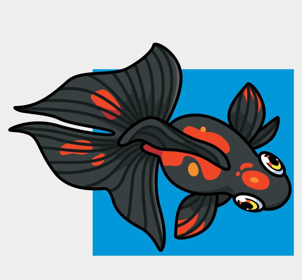 süßer goldfisch schwarz. isolierte karikaturtierillustration. flaches Aufkleber-Icon-Design Premium-Logo-Vektor. Maskottchen Charakter vektor