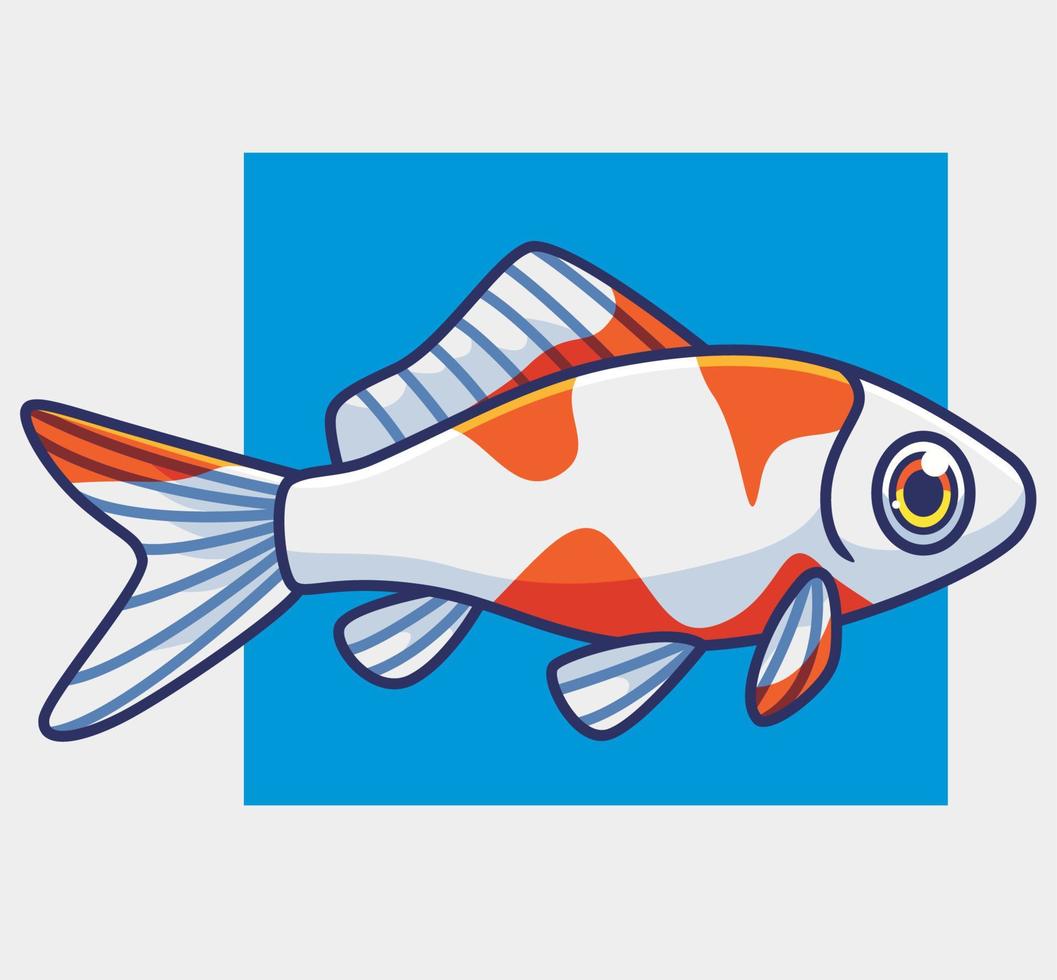 süßer goldfisch jung weiß. isolierte karikaturtierillustration. flaches Aufkleber-Icon-Design Premium-Logo-Vektor. Maskottchen Charakter vektor