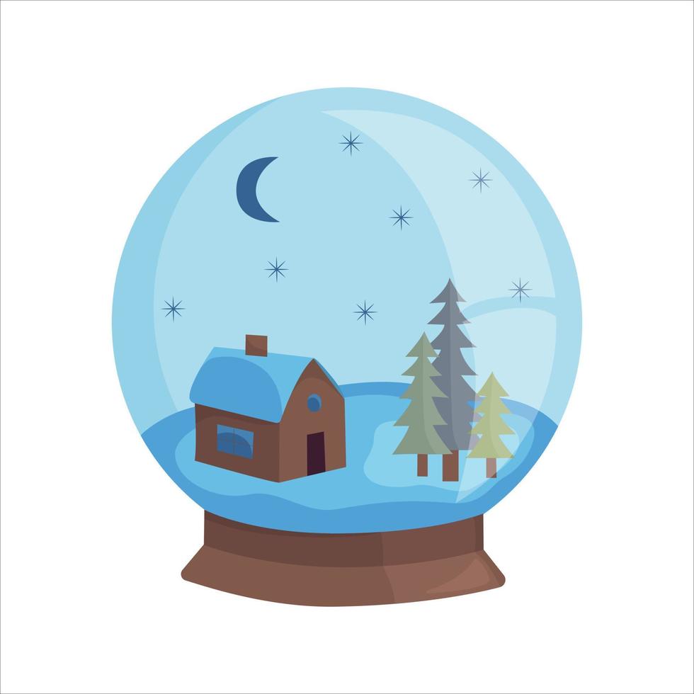jul souvenir snö klot med skog hus inuti. platt vektor illustration.
