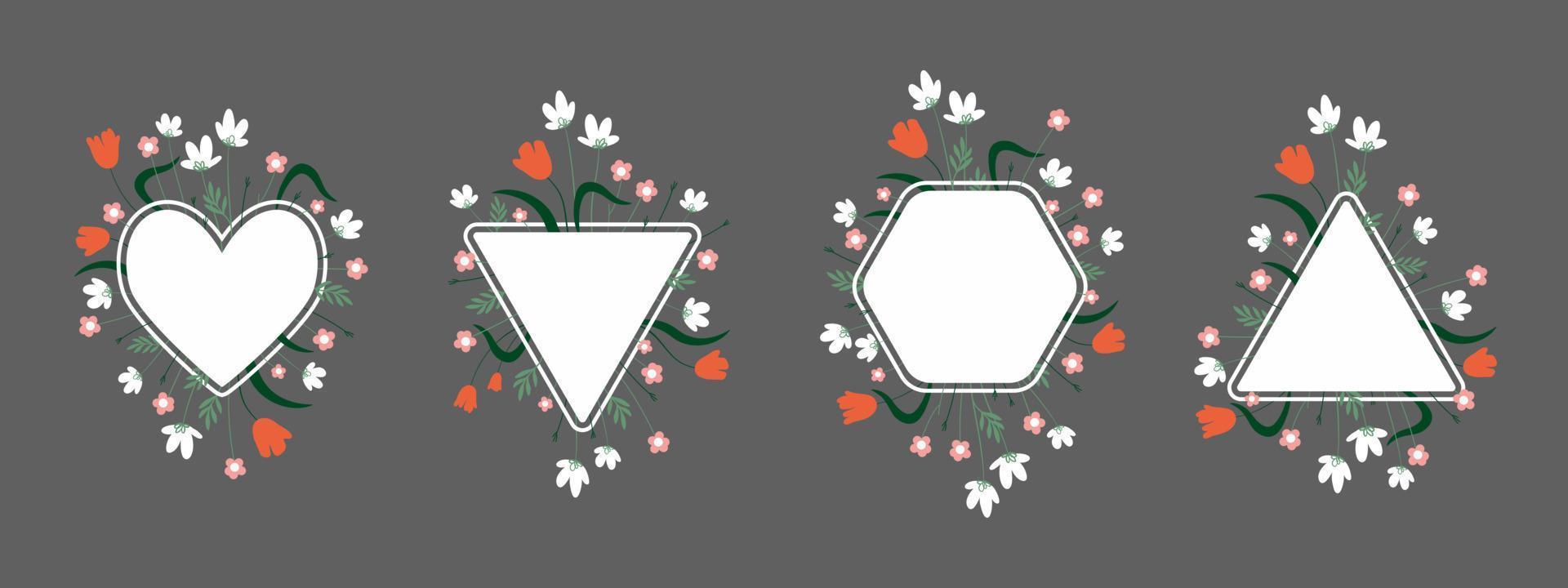 uppsättning av vertikal blommig ramar med enkel vektor vild blommor för olika bröllop, fest mönster