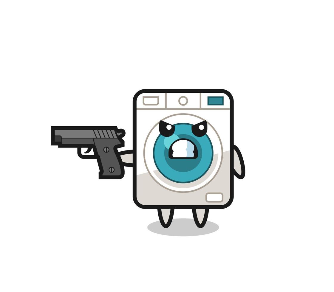 de söt tvättning maskin karaktär skjuta med en pistol vektor