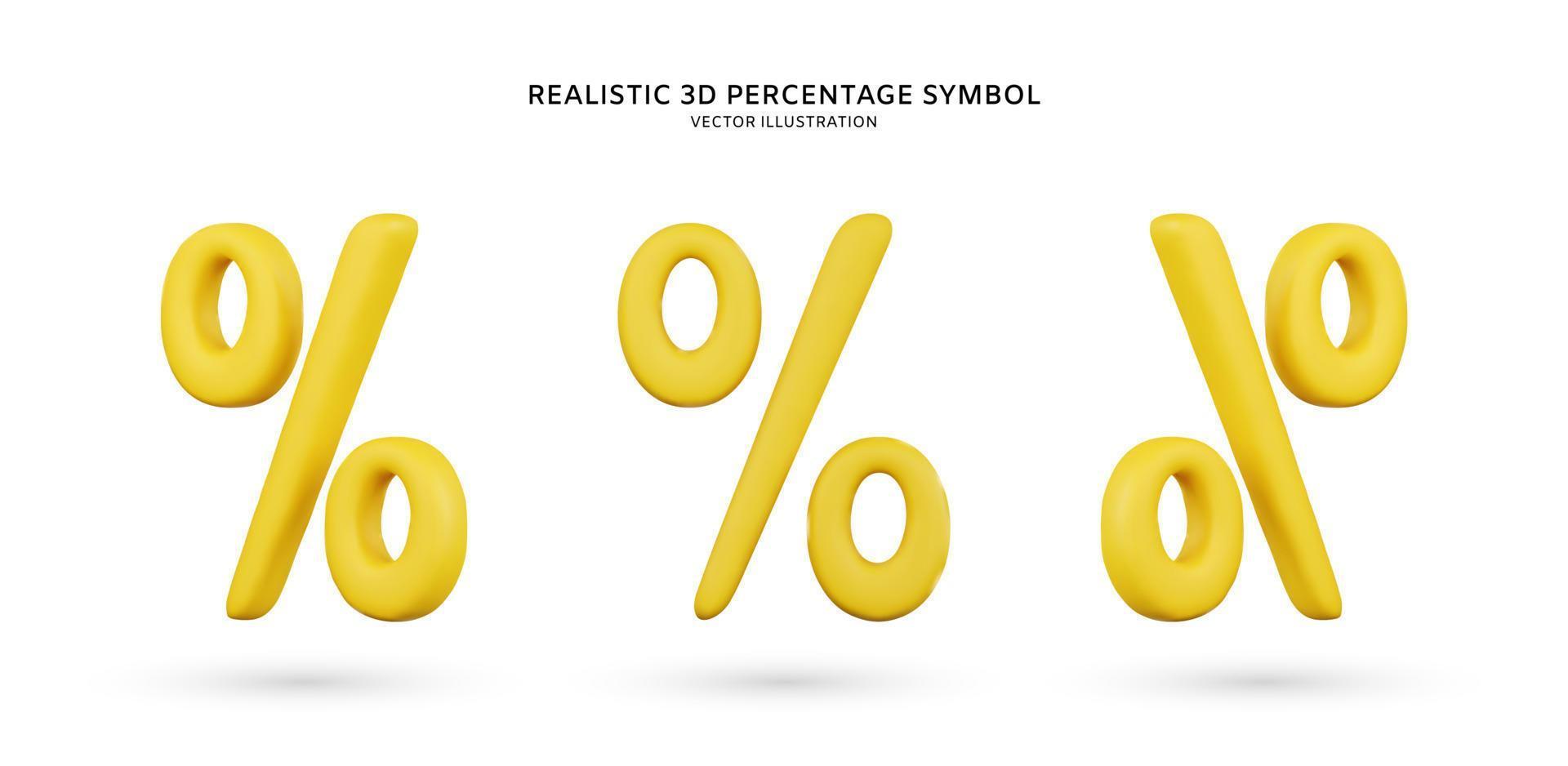 realistische 3d-gelbe Prozentzeichen-Vektorillustration vektor