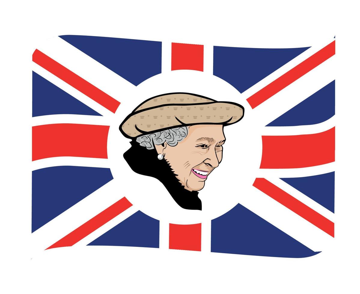 drottning Elizabeth ansikte porträtt med brittiskt förenad rike flagga band nationell Europa emblem ikon vektor illustration abstrakt design element