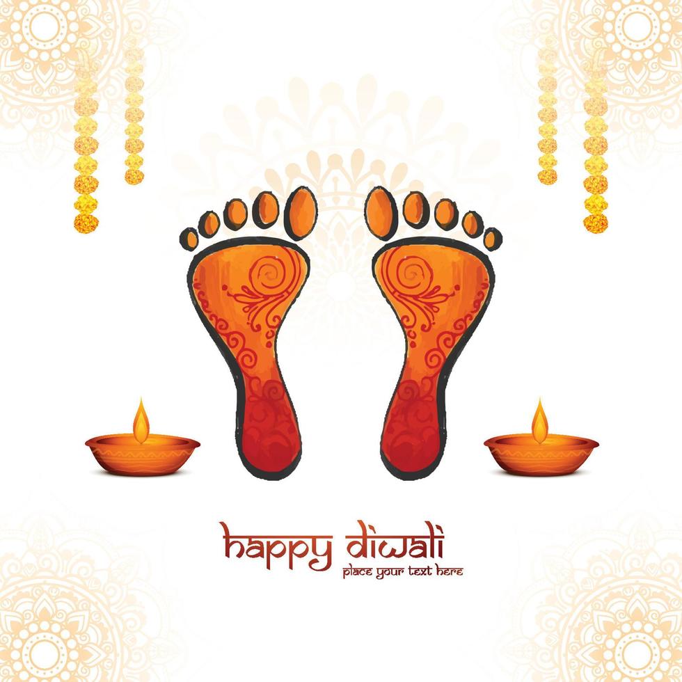 glückliches diwali-fest für göttin maa lakshmi charan oder paduka-kartenhintergrund vektor
