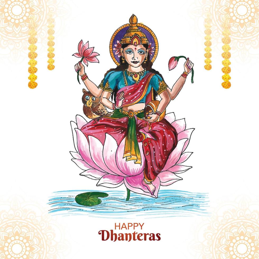 skön firande Lycklig dhanteras på gudinna maa lakshmi kort bakgrund vektor