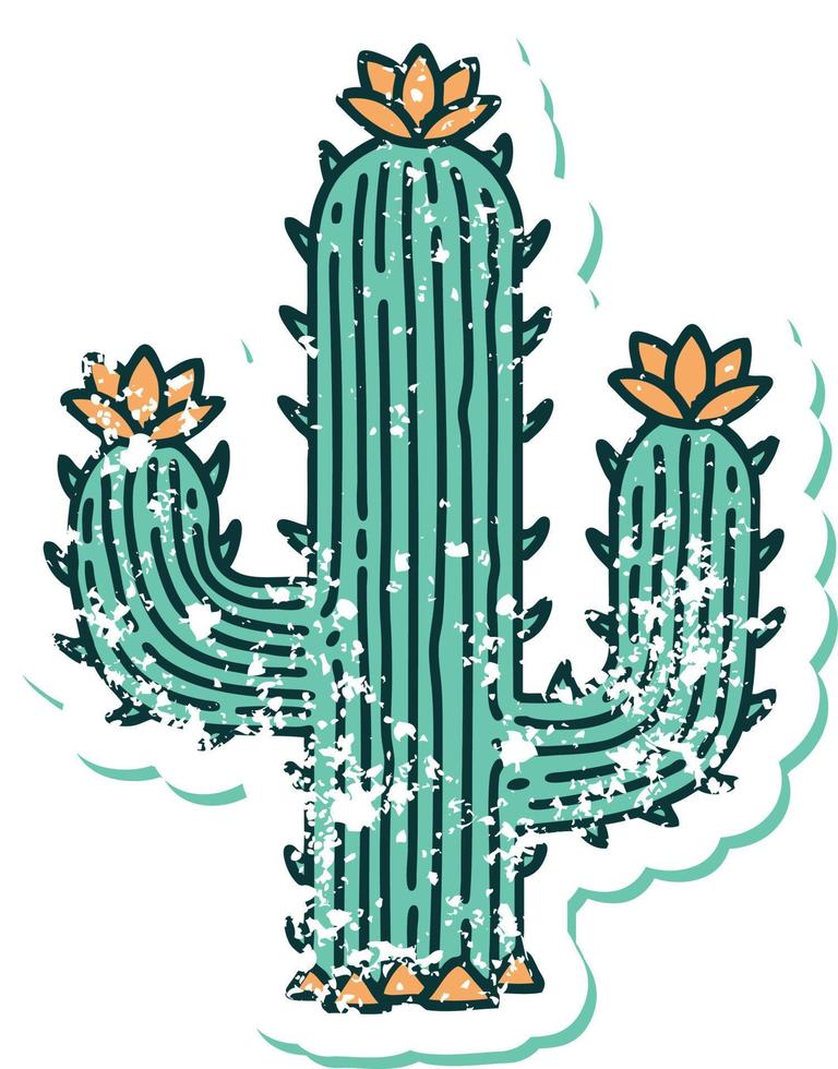 ikonisches beunruhigtes Aufkleber-Tätowierungsartbild eines Kaktus vektor