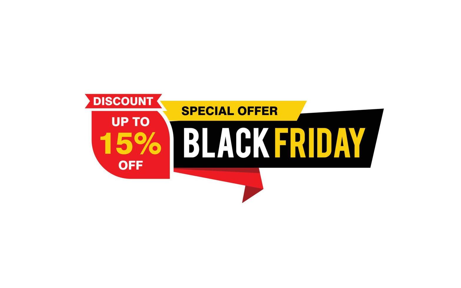 15 Prozent Rabatt Black Friday Angebot, Räumung, Werbebanner-Layout mit Aufkleberstil. vektor