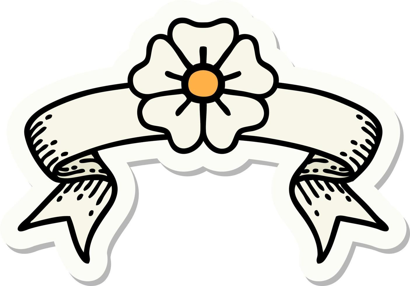 Aufkleber im Tattoo-Stil mit Banner einer Blume vektor