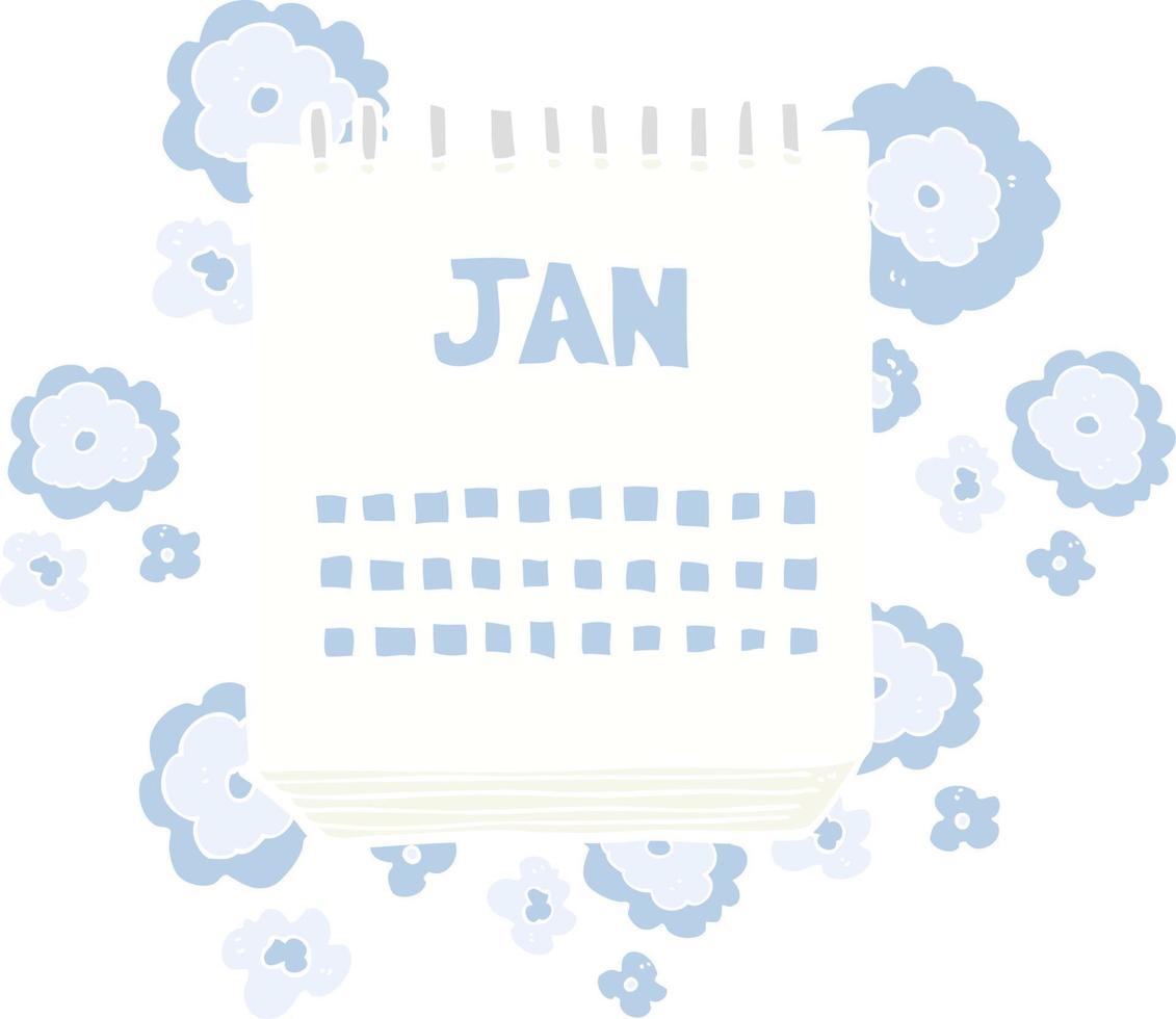 flache farbillustration des kalenders, der monat januar zeigt vektor