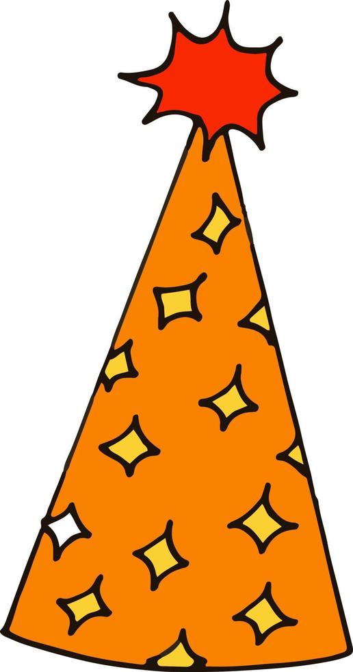Partyhut mit Sternen. handgezeichneter Doodle-Stil. , Minimalismus, Trendfarbe Gelb, Orange. festlich lustig vektor