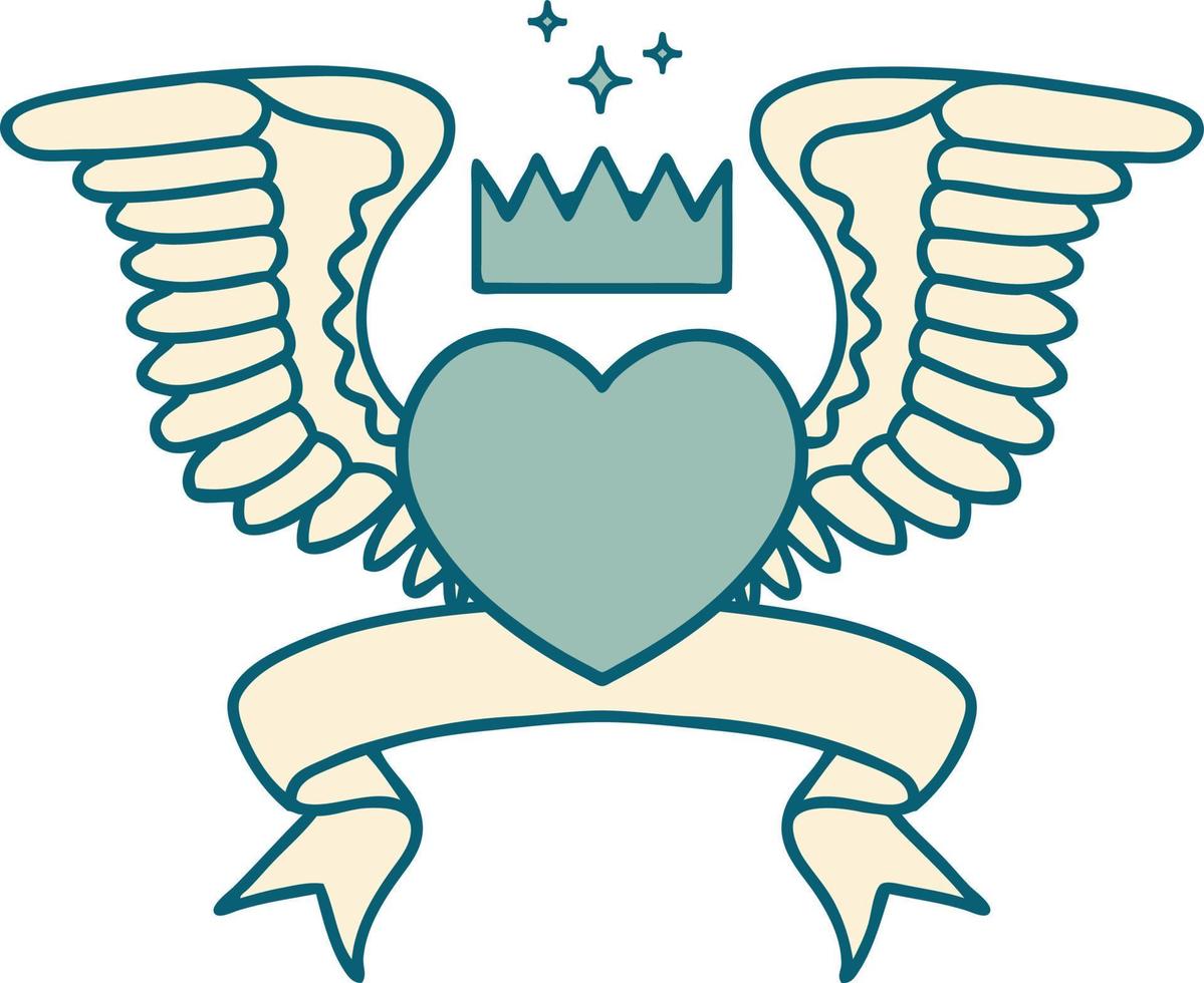 traditionelles Tattoo mit Banner eines Herzens mit Flügeln vektor