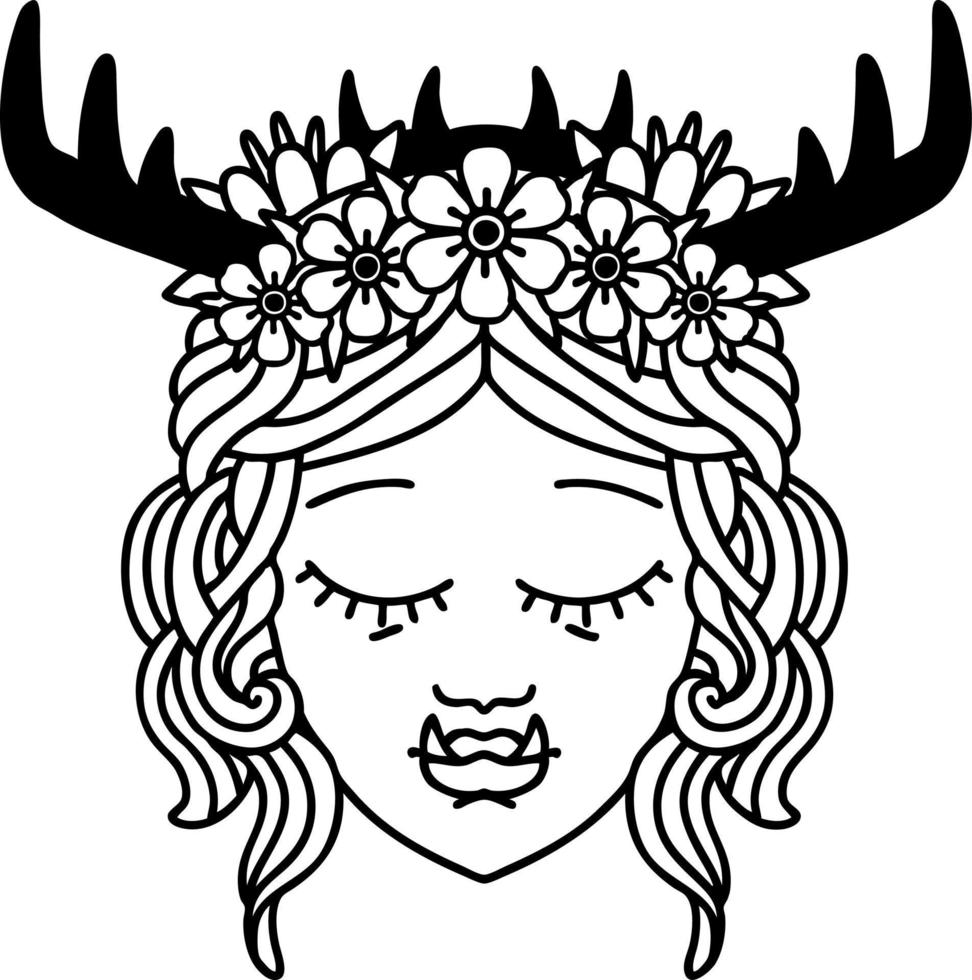 svart och vit tatuering linjearbete stil orc druid karaktär ansikte vektor