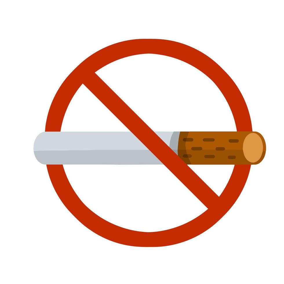 Nej rökning tecken. korsade ut cigarett i röd cirkel. regel och varning. dålig vana, och tobak. platt tecknad serie illustration vektor