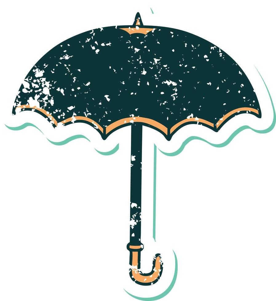 ikoniska bedrövad klistermärke tatuering stil bild av ett paraply vektor
