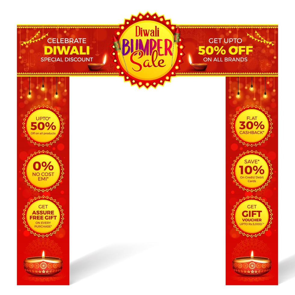 Happy Diwali Festival Sale Angebot Eingangsbogen Design, Diwali Gate Design vektor