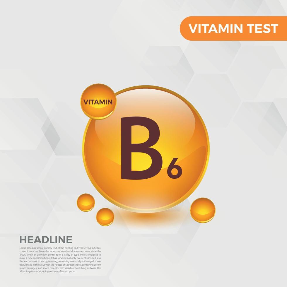 b6 vitamin ikon logotyp gyllene släppa, komplex släppa. medicinsk bakgrund hed vektor illustration