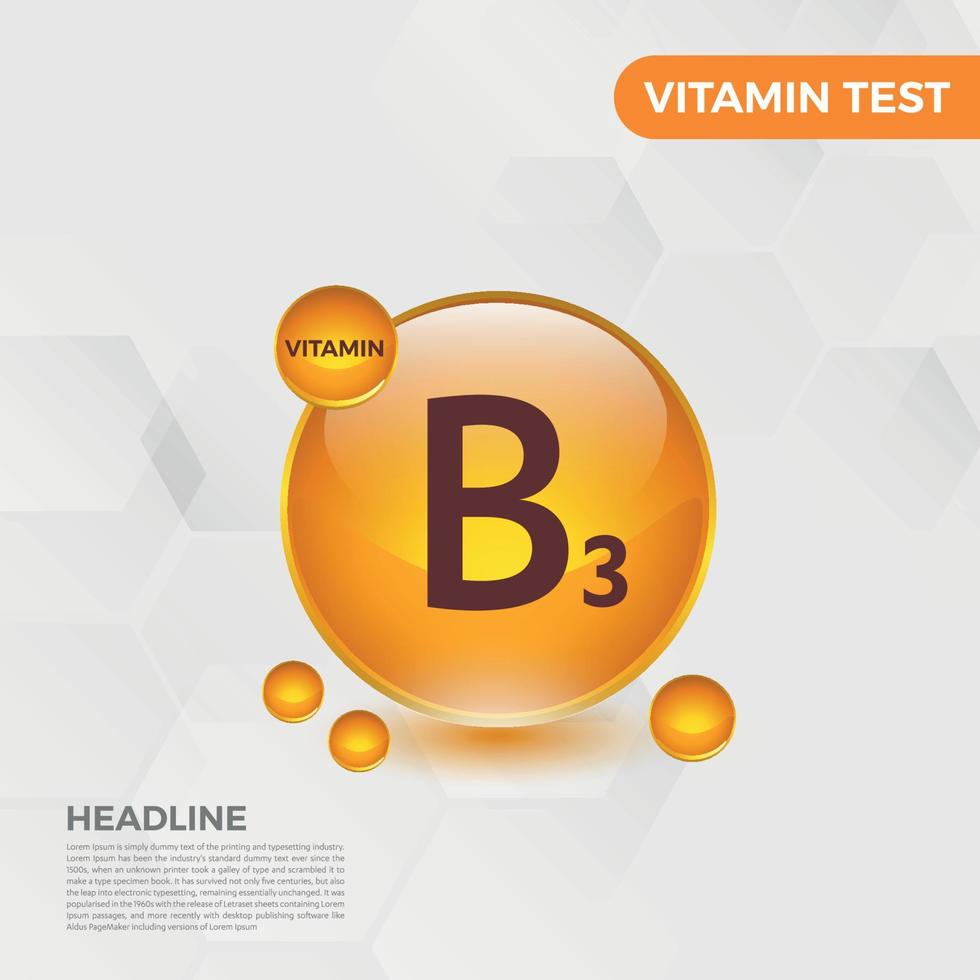 b3 vitamin ikon logotyp gyllene släppa, komplex släppa. medicinsk bakgrund hed vektor illustration