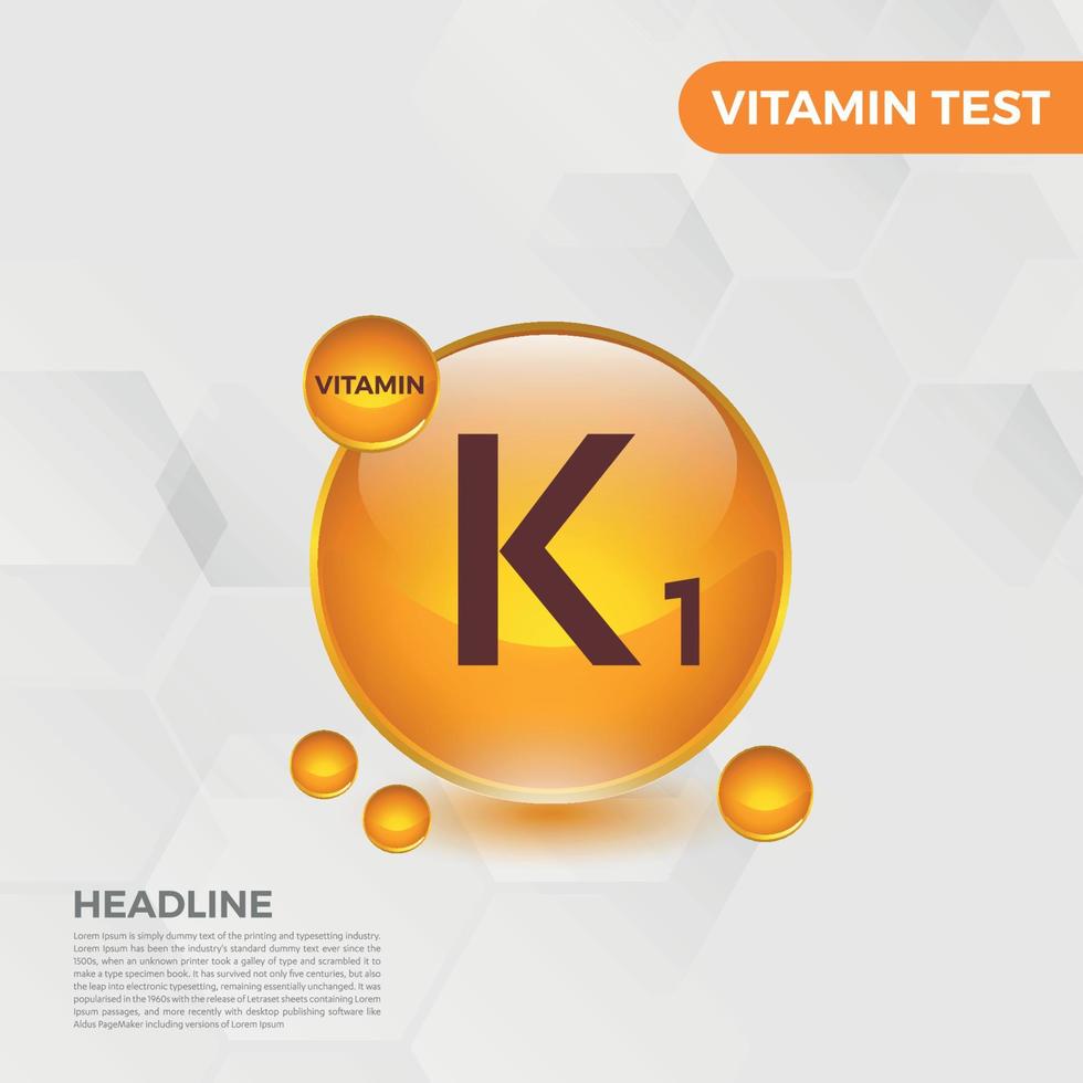 K1-Vitamin-Symbol-Logo goldener Tropfen, komplexer Tropfen. medizinische hintergrundheide-vektorillustration vektor