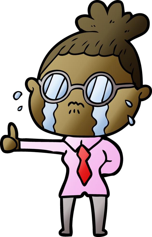 tecknad serie gråt kvinna bär glasögon vektor