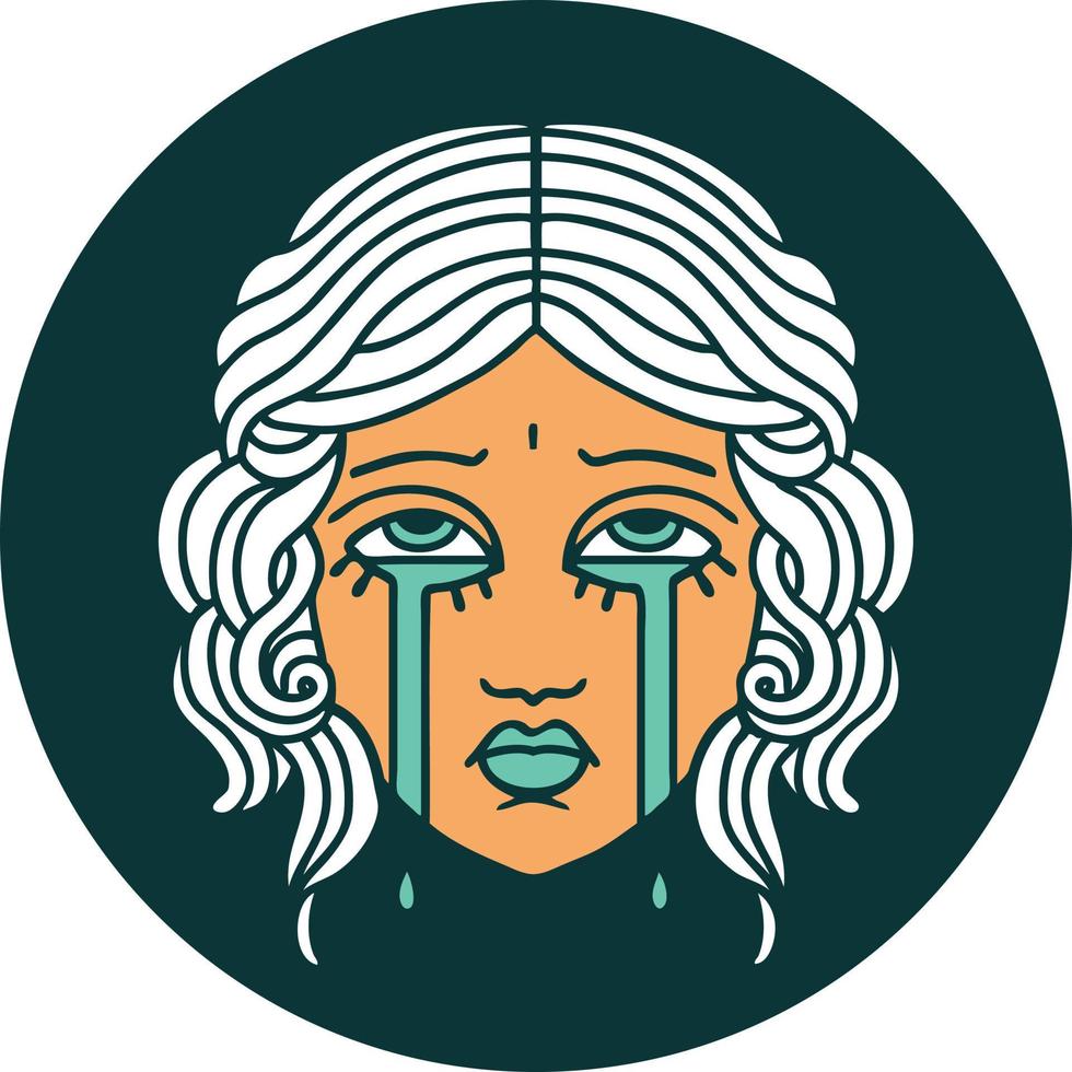 ikonisches Bild im Tattoo-Stil eines weiblichen Gesichtes, das weint vektor