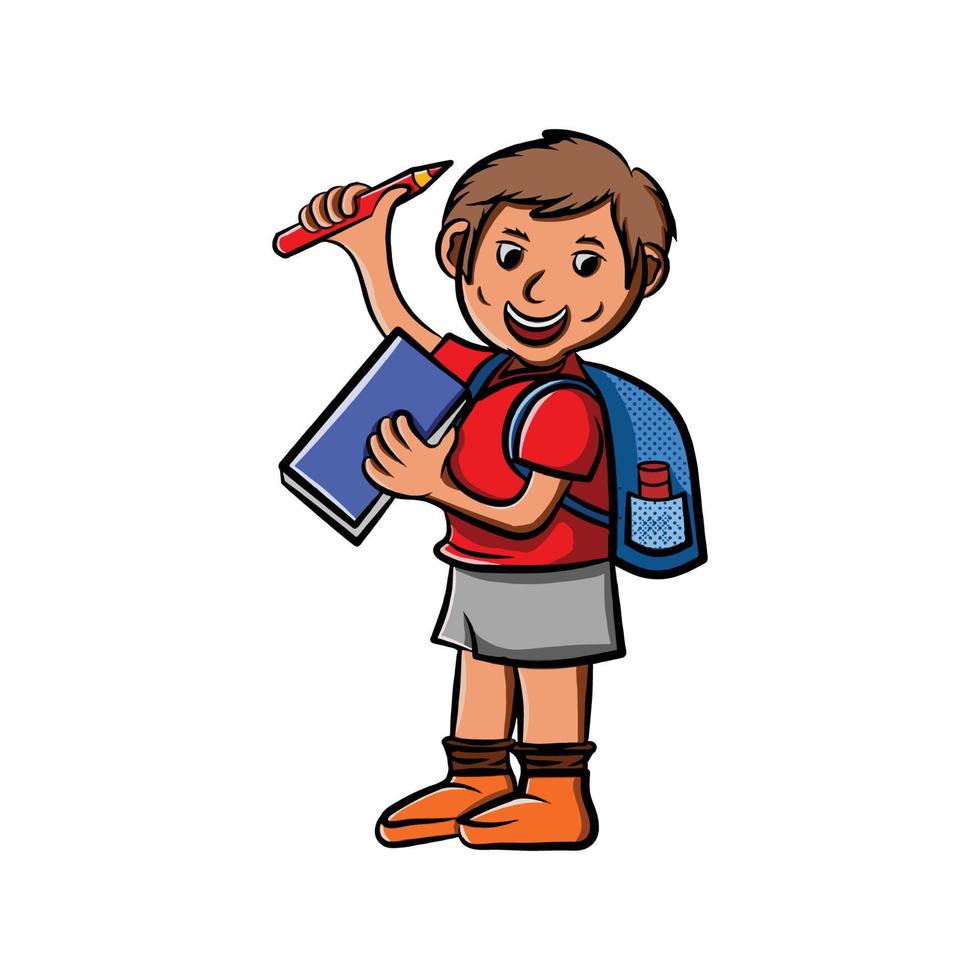 Cartoon Illustration Design Junge mit Briefpapier und Tasche vektor