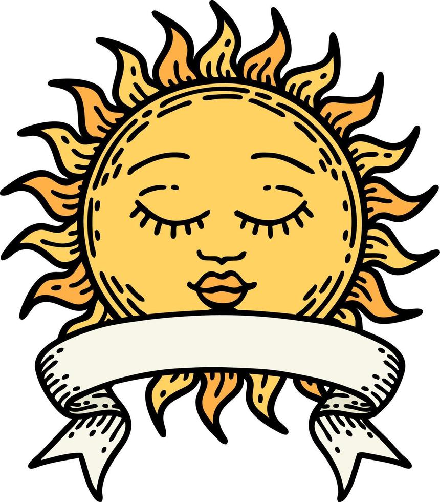 Traditionelles Tattoo mit Banner einer Sonne vektor