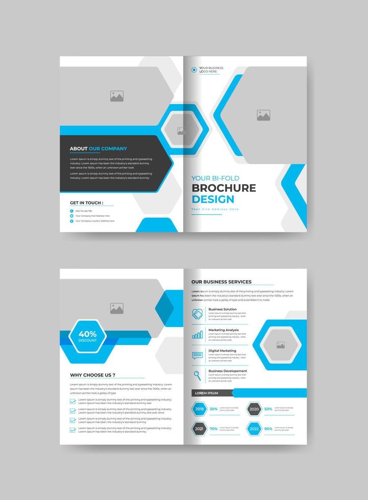 modernes zweifach gefaltetes broschürendesign mit minimalen und abstrakten formen, a4 business zweifach gefaltetes broschürendesign für ihre agentur vektor