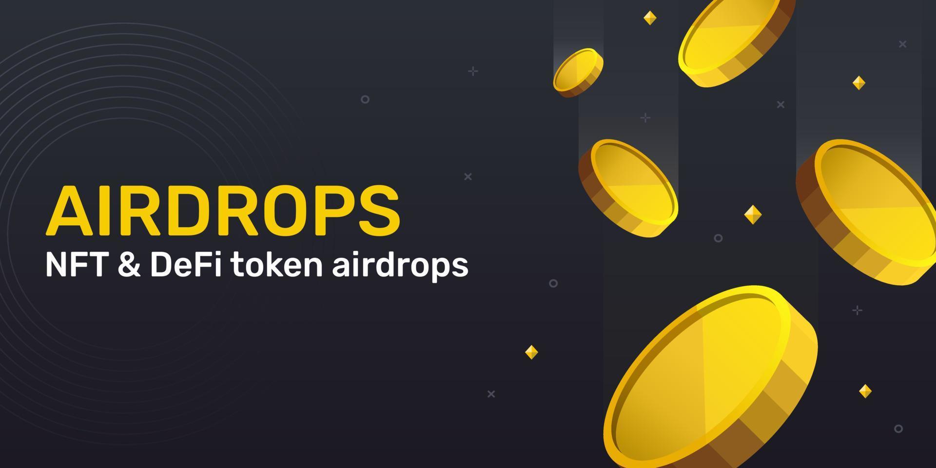 Banner Airdrops nft und defi token. kostenloser nft oder neuer Token für Marketing. vektor