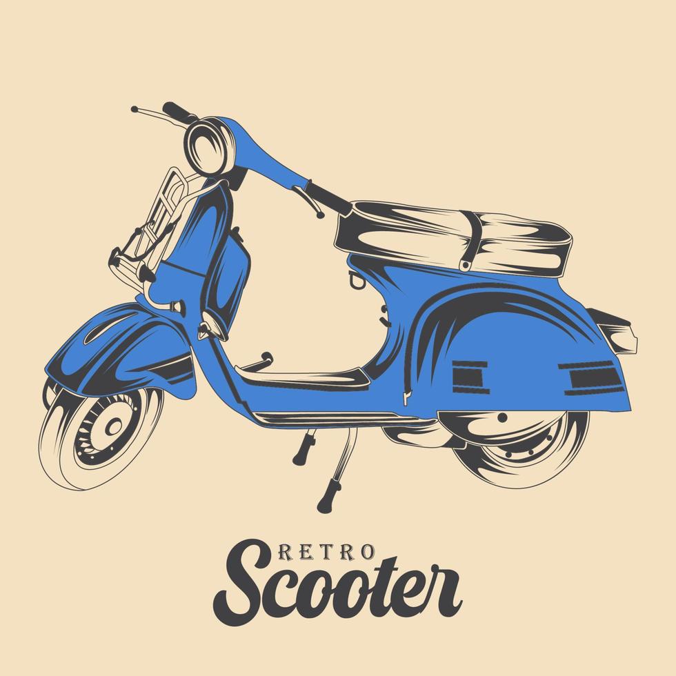 Vintage klassische blaue Scooter-Vektorbild retro blaue Scooter-Illustration vektor