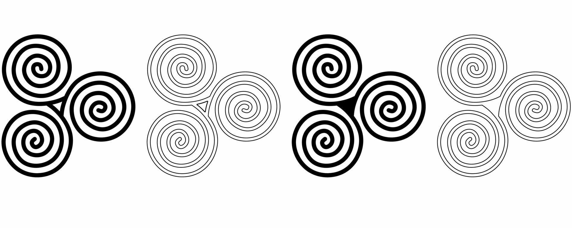 hand gezeichneter triskelion-symbolsatz lokalisiert auf weißem hintergrund vektor