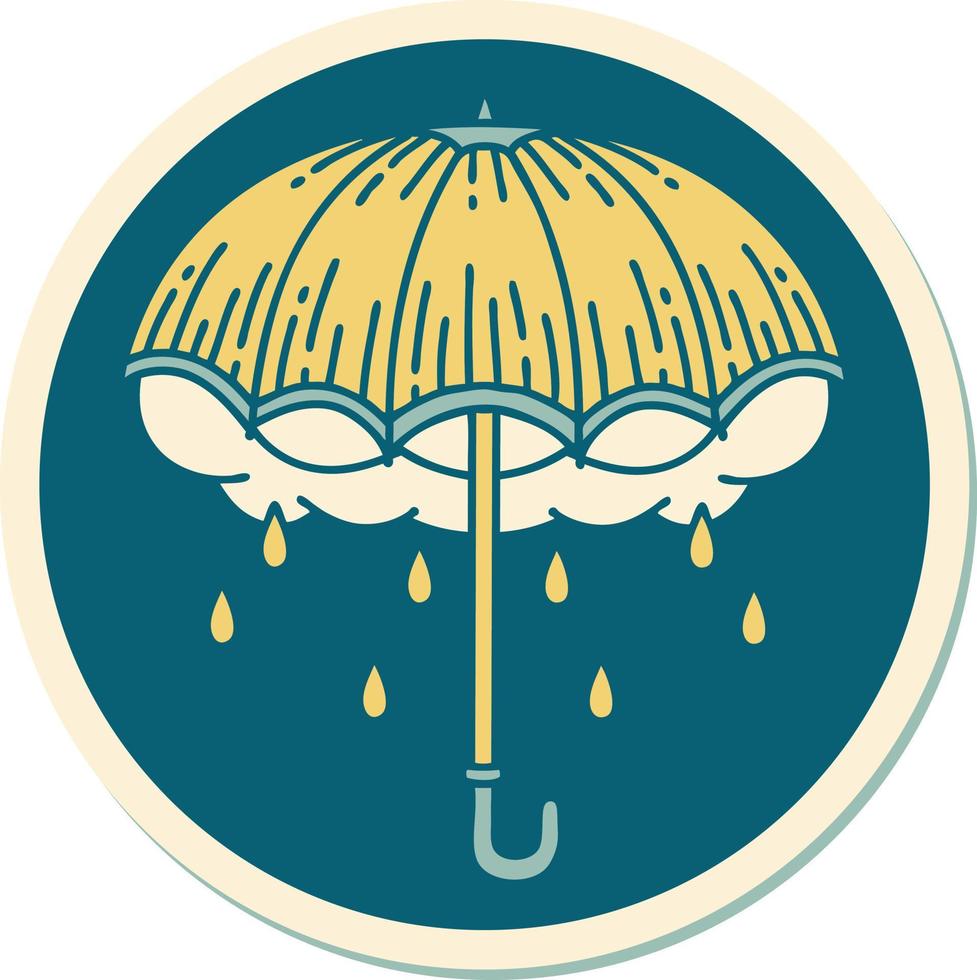 Aufkleber mit Tätowierung im traditionellen Stil eines Regenschirms und einer Sturmwolke vektor