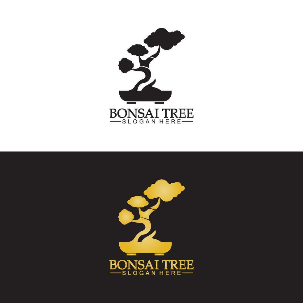 bonsai logotyp design silhuett ikon vektor