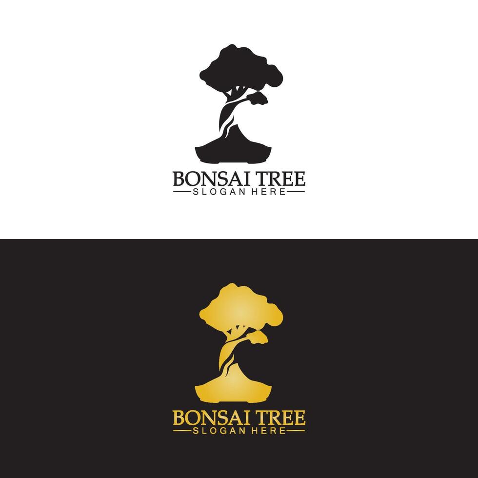 bonsai logotyp design silhuett ikon vektor