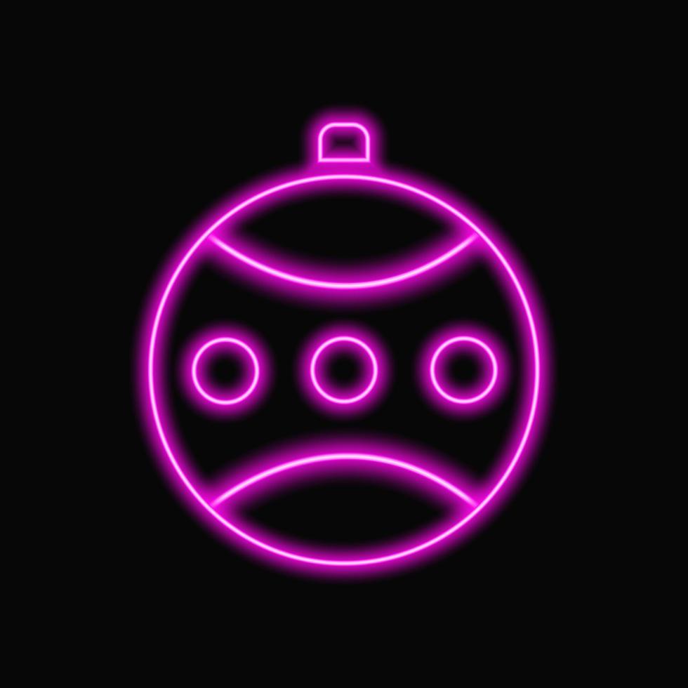 lila neon jul boll på mörk bakgrund. design element för bar fest vägg dekoration vektor