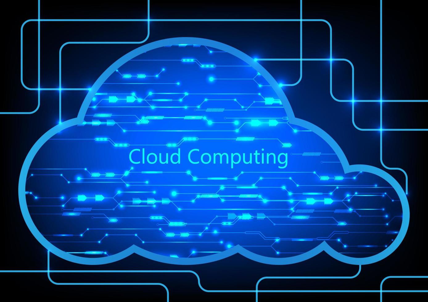 Grafikdesign Hightech-Technologie Cloud-Computing-Konzept. Computer, der auf Online-Netzwerkkommunikation aus der Cloud zugreift, Vektorillustration vektor