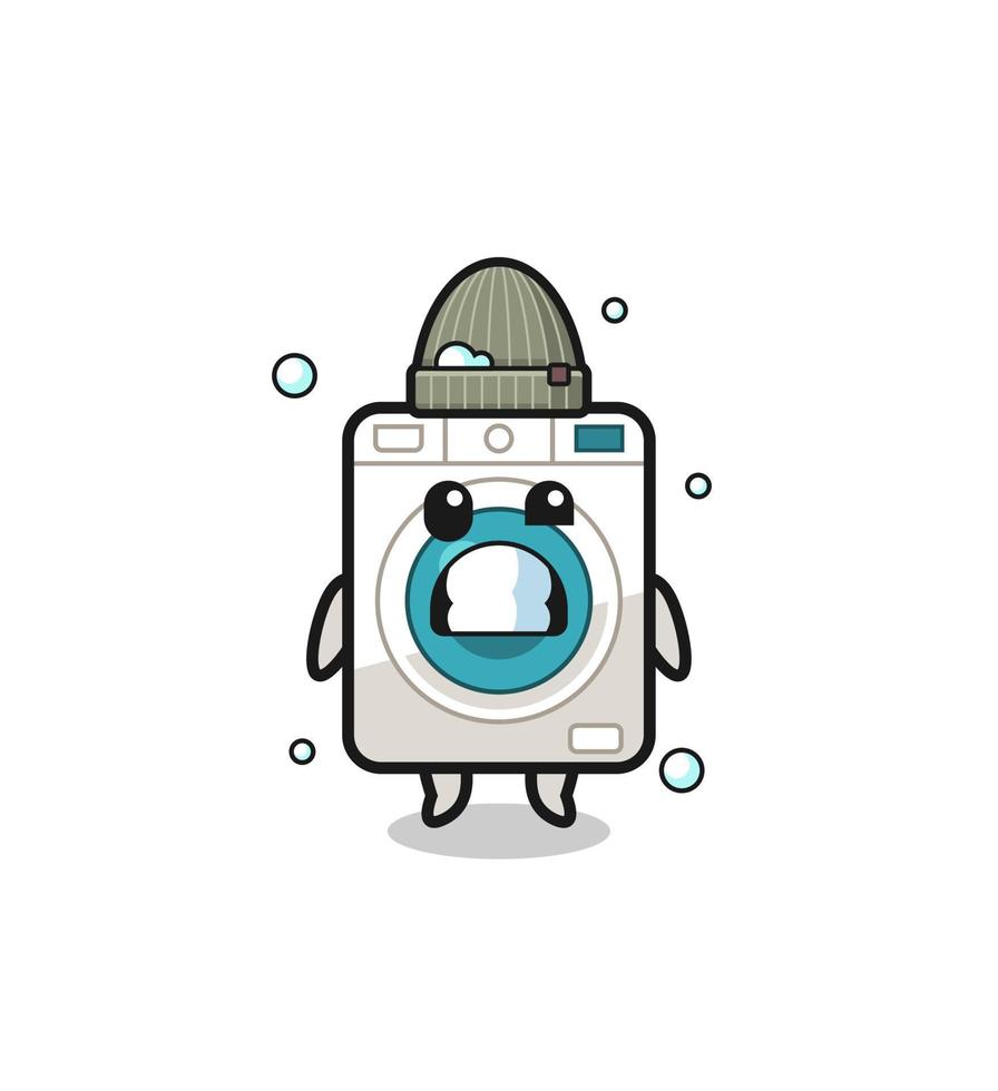 niedliche Cartoon-Waschmaschine mit zitterndem Ausdruck vektor