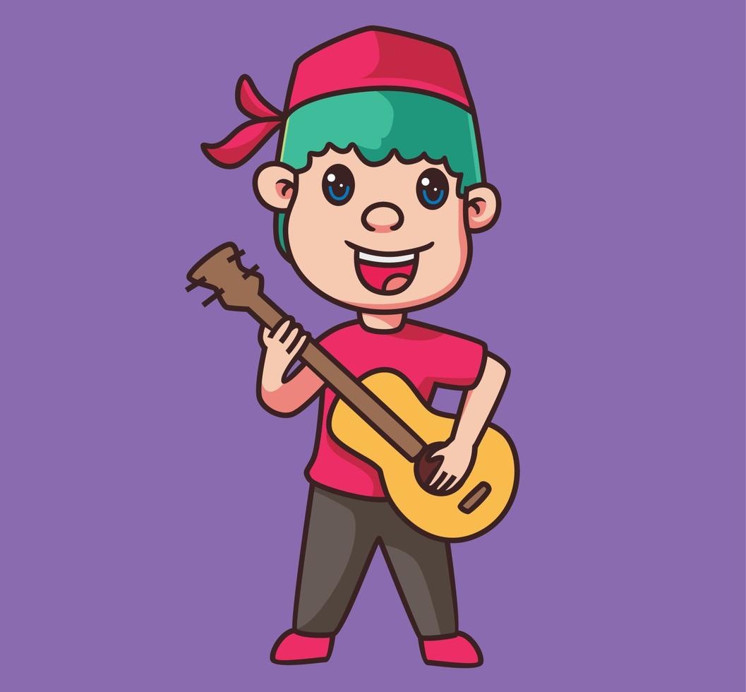 kleine kinder spielen gitarre cartoontemplate ss.cdr vektor