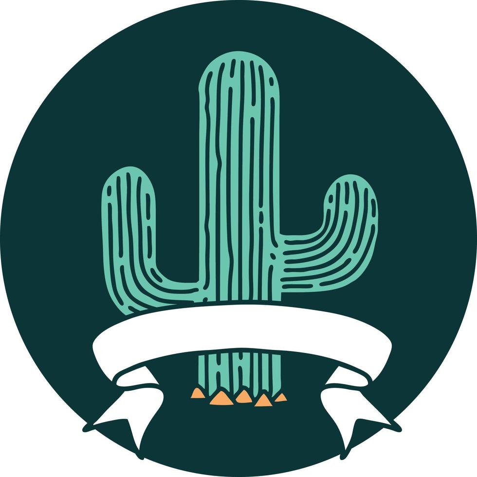 Tattoo-Stil-Ikone mit Banner eines Kaktus vektor