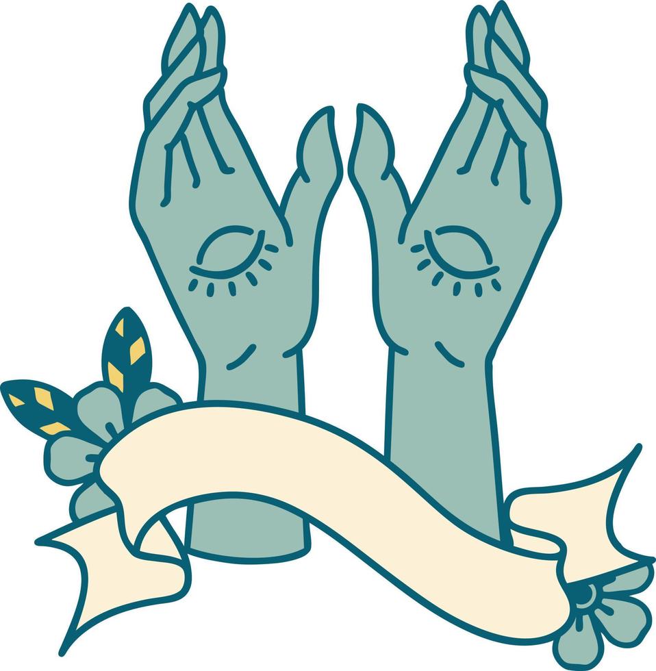 traditionelles Tattoo mit Banner mystischer Hände vektor