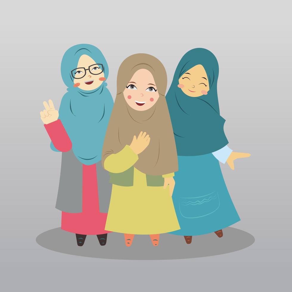 tre söt hijab flickor vektor
