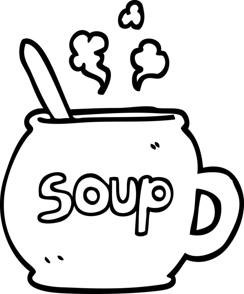 svart och vit tecknad serie kopp av soppa vektor