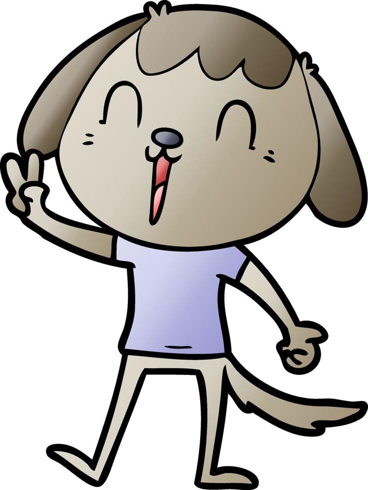 glücklicher karikaturhund, der friedenszeichen gibt vektor