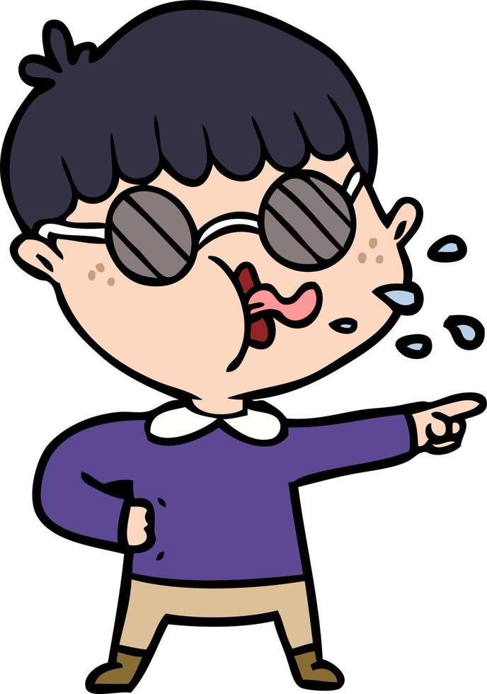 tecknad serie pojke bär glasögon och pekande vektor