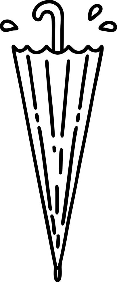 Tätowierung im schwarzen Linienstil eines geschlossenen Regenschirms vektor