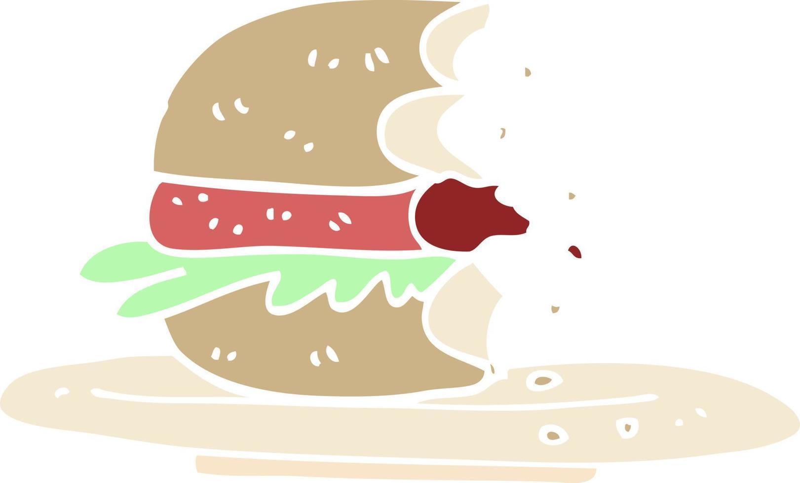 platt Färg illustration tecknad serie halv uppäten burger vektor